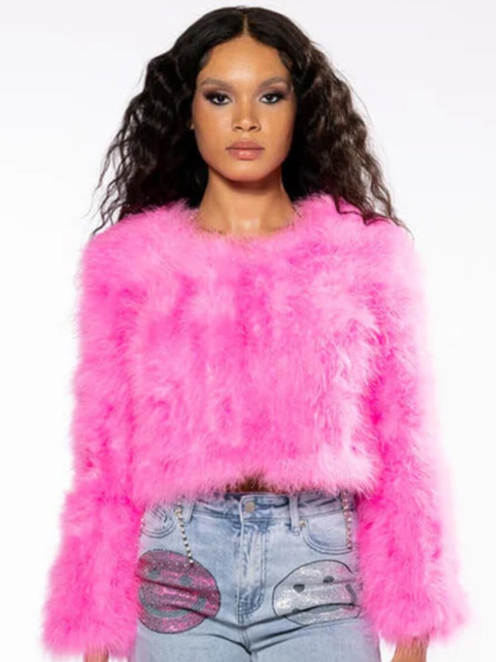 π¦πUBER GORGE!ππ¦LUXURIOUS OSTRICH FEATHER JACKET IN PINK - Picture 7 of 16